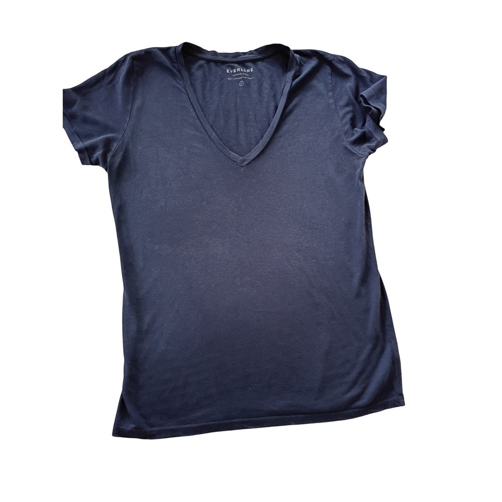 Everlane Navy Blue Supima Cotton V-Neck Tee Luxury Basic USA Made NWOT Size S